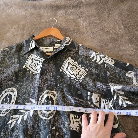 Vintage Summa Silk Hawaiian Shirt Mens S Black White Abstract 100% Silk Shirt - Picture 14 of 14
